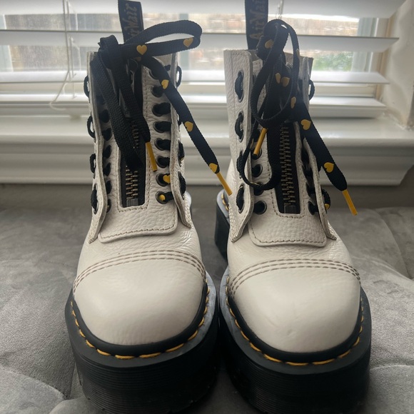 Dr. Martens Shoes - Dr. Martens White Leather Combat Boots